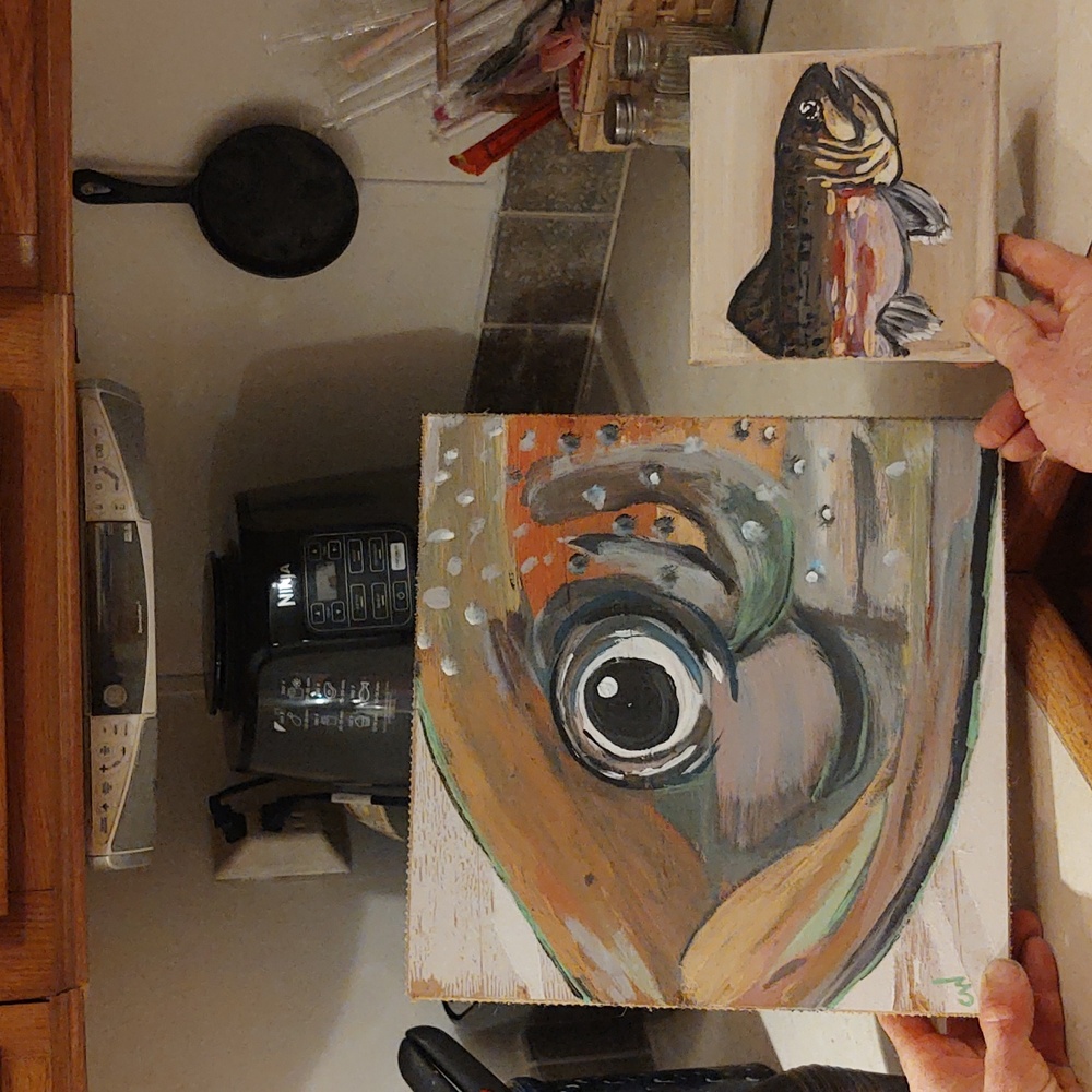 6x6 and 12x12 trout paintings